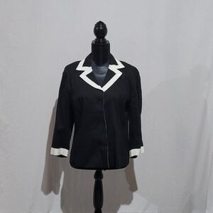 Spanner blazer linen button down jacket vintage black white 90s preppy plus size